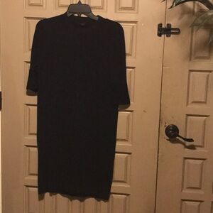 COS Ruffled Sleeve, Black Knit Short Sleeve, Kneelength Crew